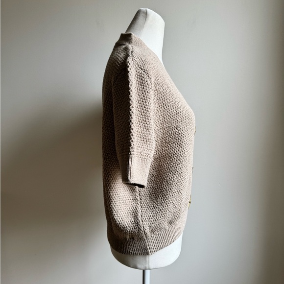 Zara Star Button Knit Women’s Cardigan Short Sleeve Tan Beige Size Medium - Picture 4 of 9